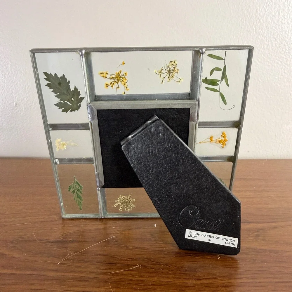 Vintage 1998 Carr Pressed Wildflower Glass Photo Frame 2.5x2.5 Original Box